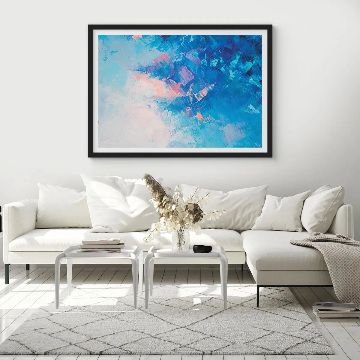 Pôster com moldura preta - Abstração de inverno - 70x50 cm