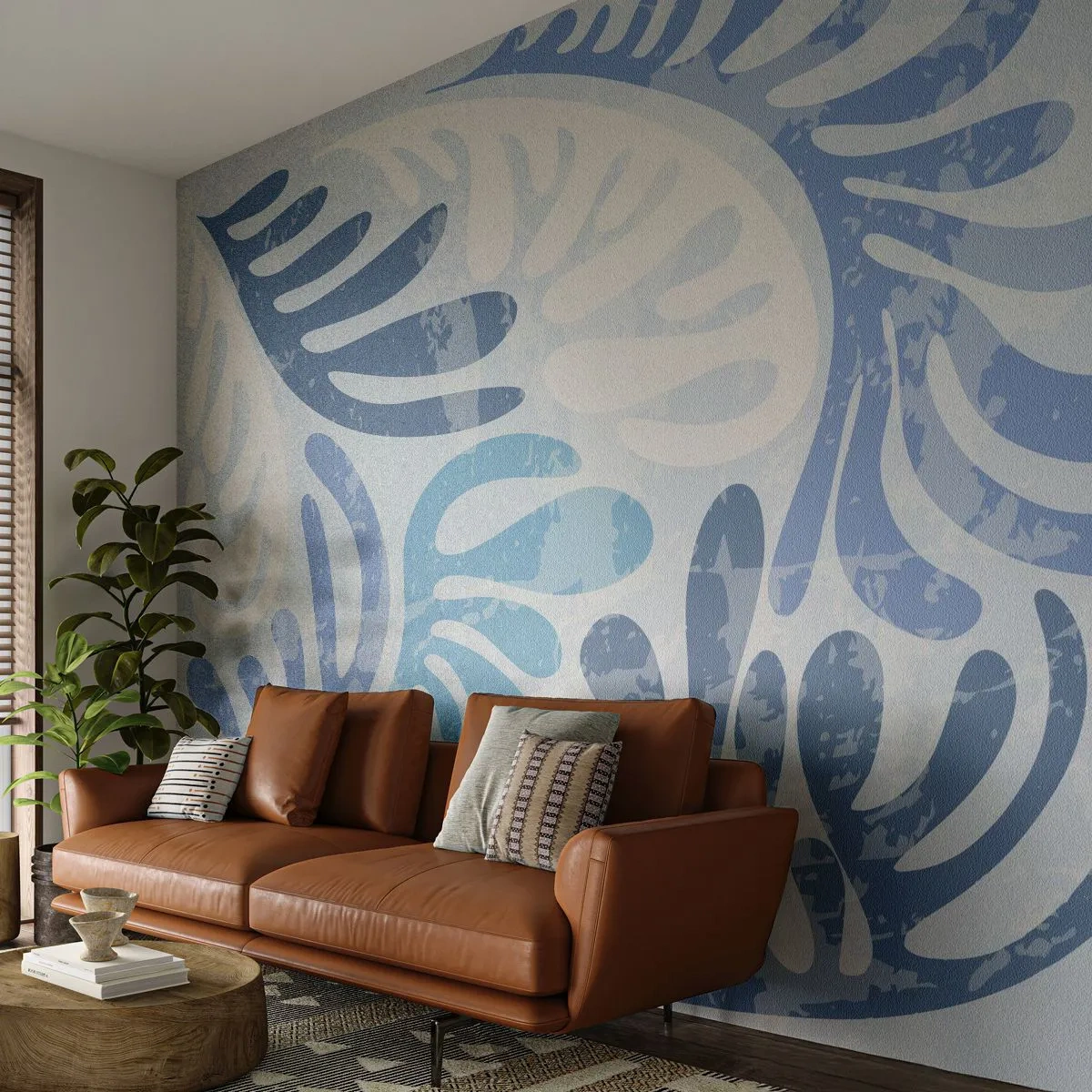 Papel de Parede Standard Eco - Samambaias azuis - Minimalismo, Pastel, Boho - 450x315 cm