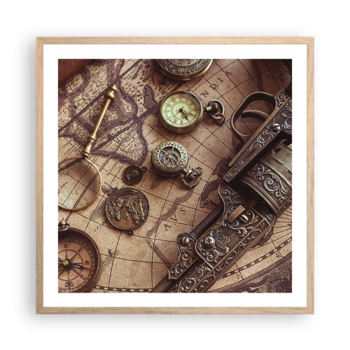 Pôster com moldura de carvalho claro - A aventura nos chama - 60x60 cm