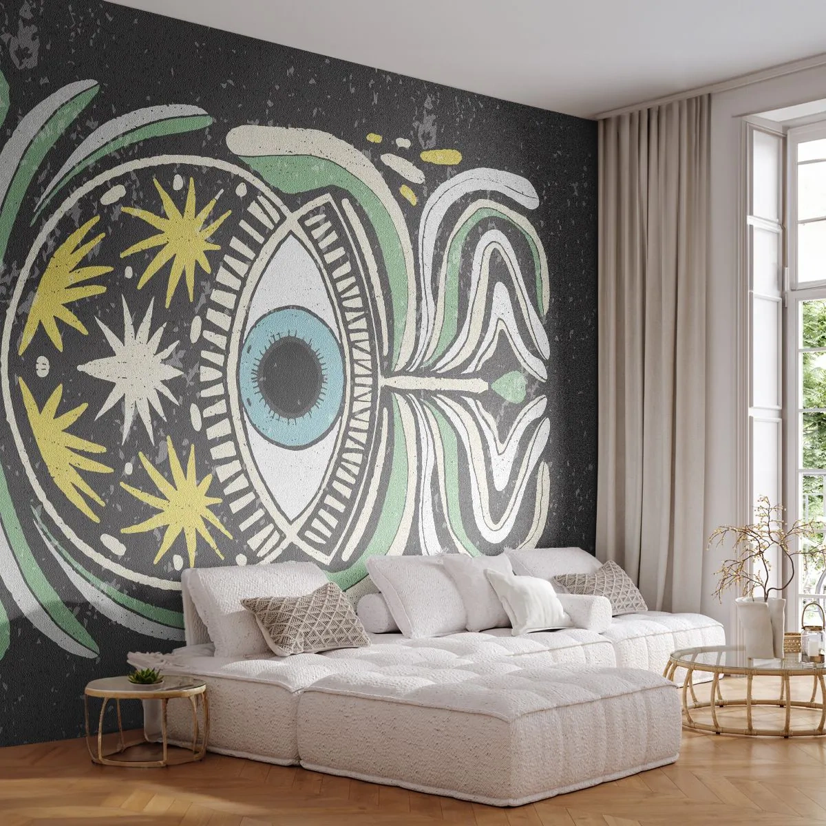 Papel de Parede Premium Sand - Rituais tribais - Boho, Olho, Pastel - 100x70 cm