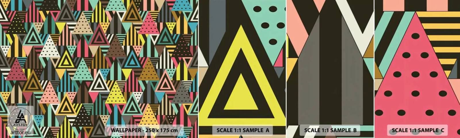 Amostra de Papel de Parede Standard Eco - Em ritmo para três - Abstração, Pedaço, Triângulos - 100x30 cm