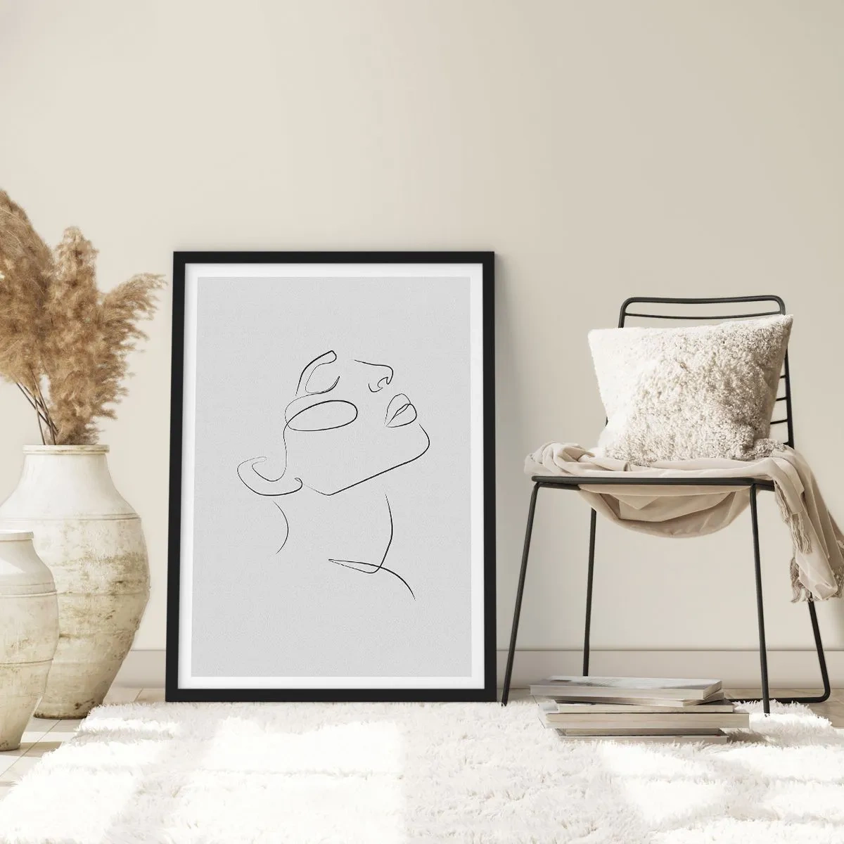 Pôster com moldura preta - Retrato minimalista de uma mulher em estilo de arte de linha - 50x70cm - Os meandros dos sonhos - Decoração de parede moderna para a sala de estar e quarto ARTTOR