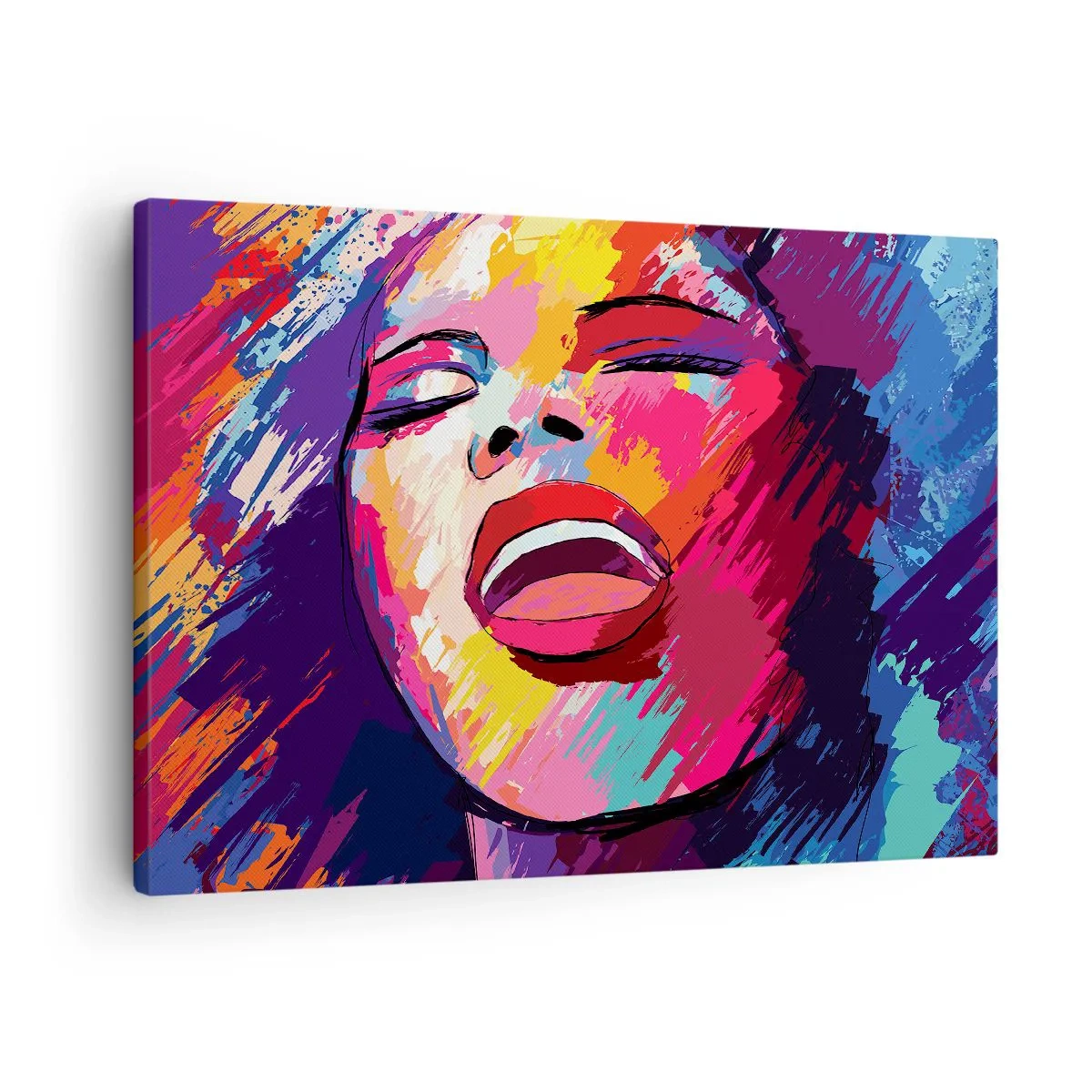Quadro em tela - Retrato abstrato de uma mulher em cores vivas - 70x50cm - Cantar uma vida inteira - Decoração de parede moderna para a sala de estar e quarto ARTTOR