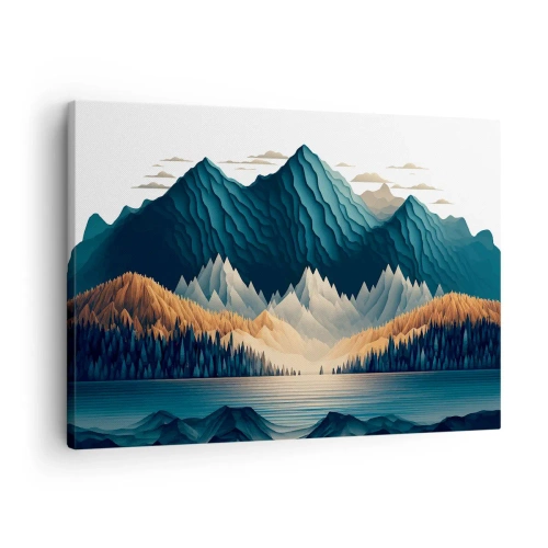 Quadro em tela - Montanhas pitorescas sobre o lago ao pôr do sol - 70x50cm - Paisagem montanhosa perfeita - Decoração de parede moderna para a sala de estar e quarto ARTTOR