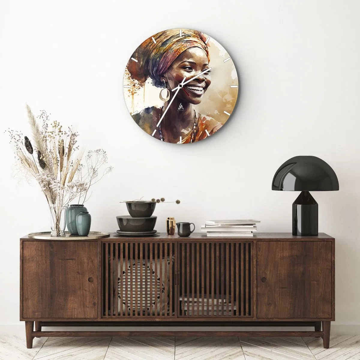 Relógio de parede - Relógio em vidro - Rainha africana - 40x40 cm