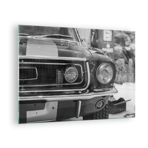 Quadro em vidro - Close-up da frente de um carro de corrida clássico - 70x50cm - Condução perigosa - Decoração de parede moderna para a sala de estar e quarto ARTTOR