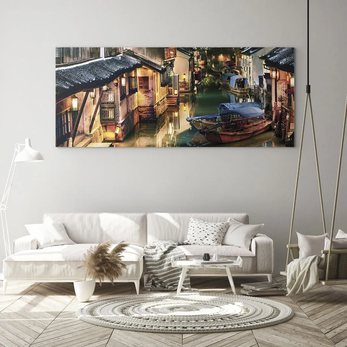 Quadro em vidro - Uma noite em uma rua chinesa - 90x30 cm
