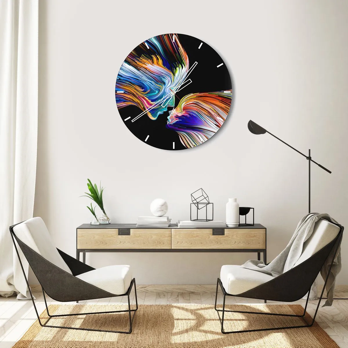 Relógio de parede - Relógio em vidro - Fusão de energia e luz - 40x40 cm