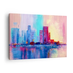 Quadro em tela - Um panorama colorido da cidade em estilo aquarela - 70x50cm - Banhada em cores - Decoração de parede moderna para a sala de estar e quarto ARTTOR