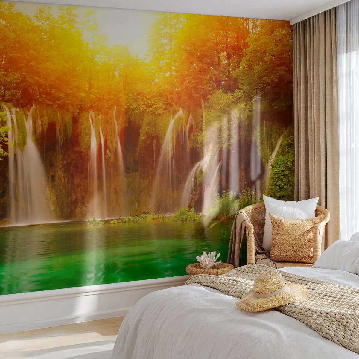 Papel de Parede Autocolante Deluxe Sticker - Ao sol e à sombra - Paisagem, Cachoeira, Croácia - 250x175 cm