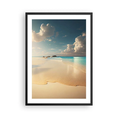 Pôster com moldura preta - Uma praia com água turquesa, nuvens delicadas e areia - 50x70cm - Um dia de sonho - Decoração de parede moderna para a sala de estar e quarto ARTTOR