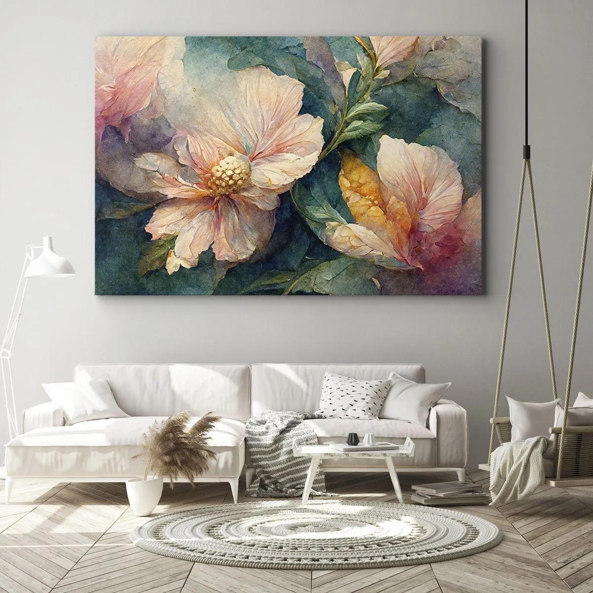 Quadro em tela - Flores delicadas em tons pastéis - 70x50cm - Apenas sutileza - Decoração de parede moderna para a sala de estar e quarto ARTTOR
