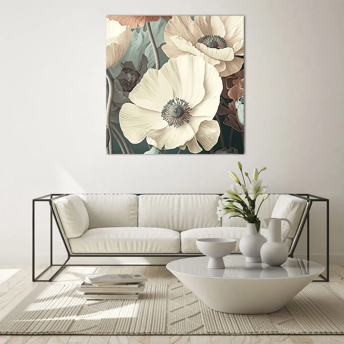 Quadro em vidro - O sussurro das papoulas - 50x50 cm