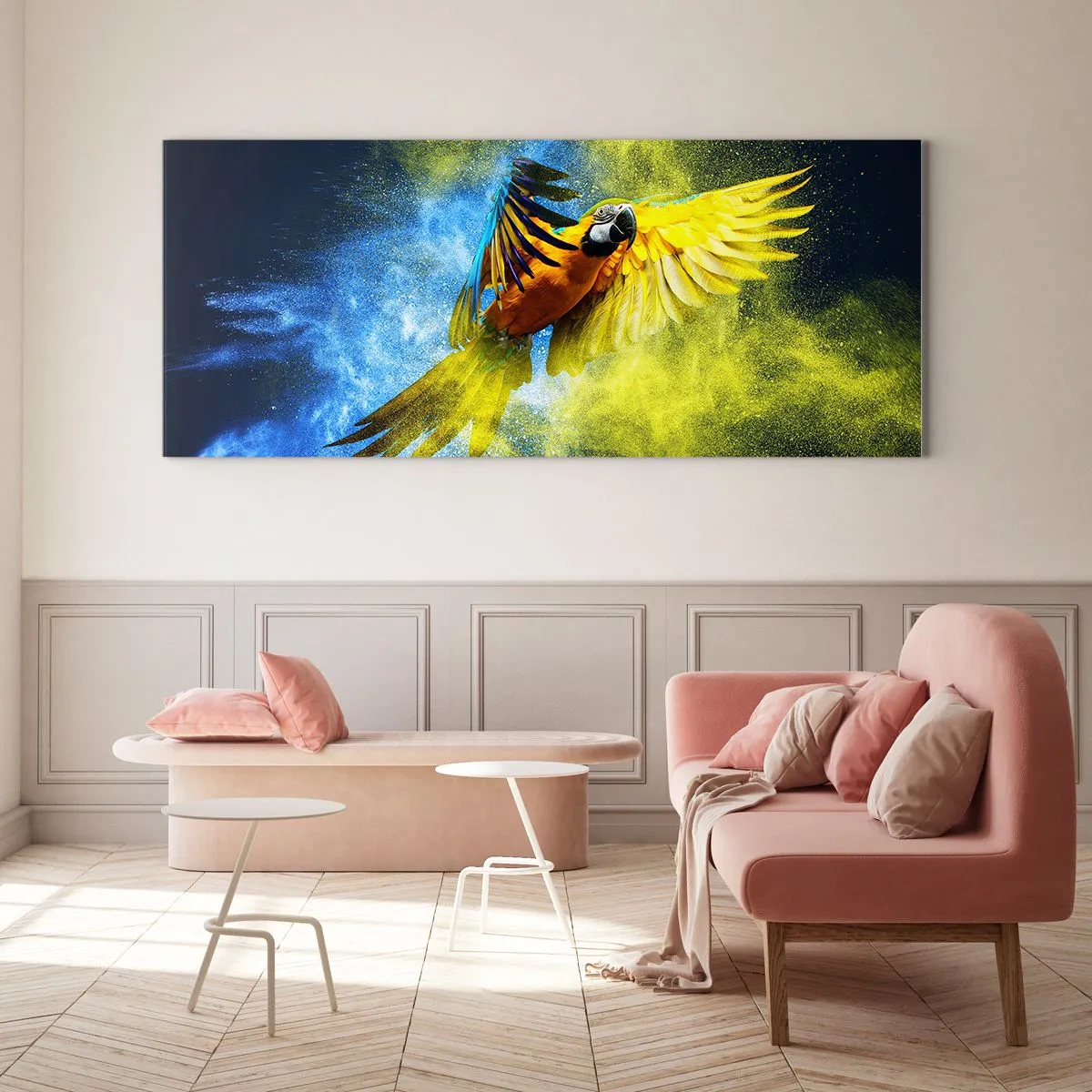Quadro em vidro - Em pó azul-dourado - 160x50 cm