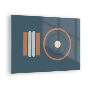 Quadro em vidro - Formas geométricas abstratas em cores suaves, com círculos e linhas - 70x50cm - A essência da questão - Decoração de parede moderna para a sala de estar e quarto ARTTOR