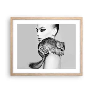 Pôster com moldura de carvalho claro - A dama com a chinchila - 50x40 cm