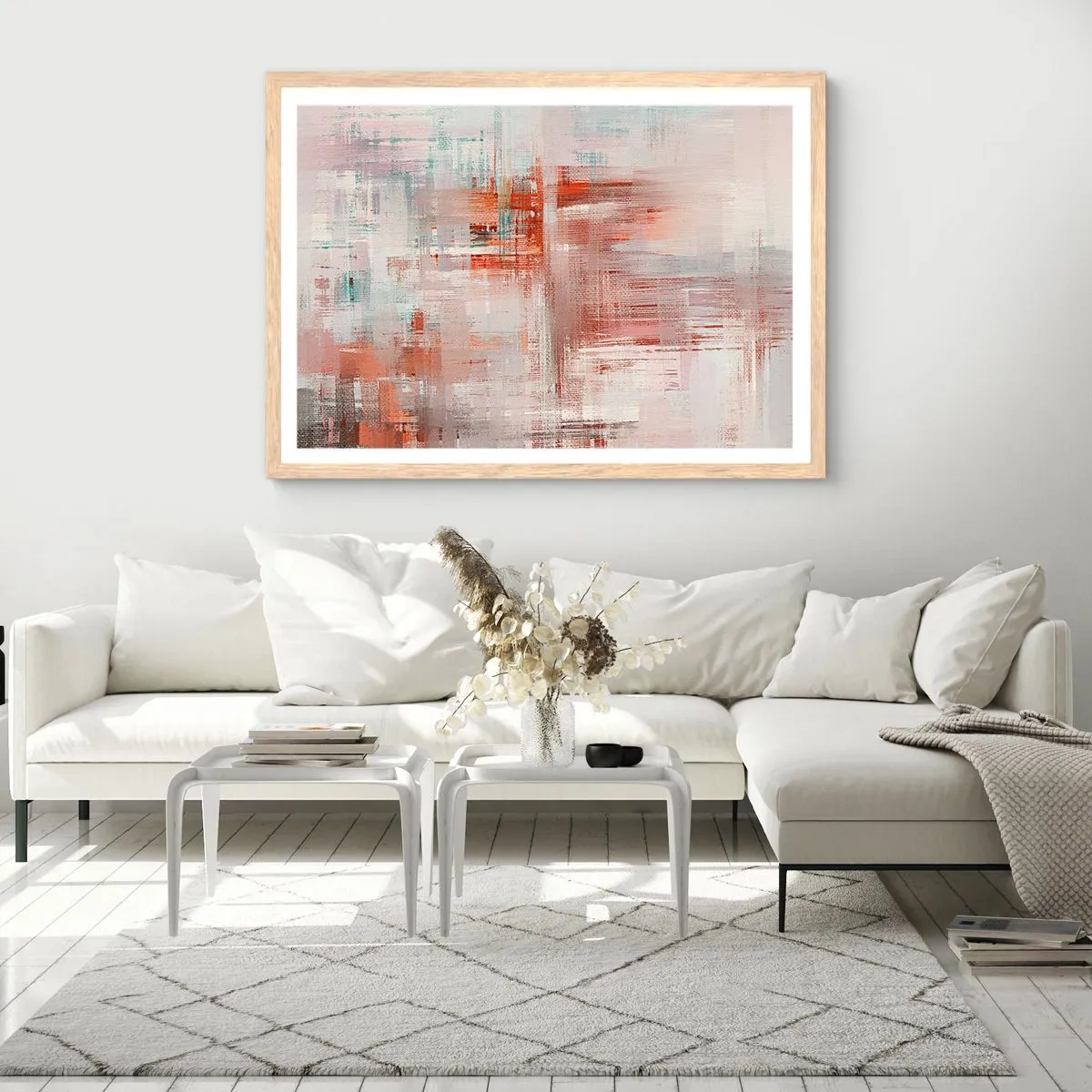 Pôster com moldura de carvalho claro - Nebuloso. Mas rosa - 70x50 cm