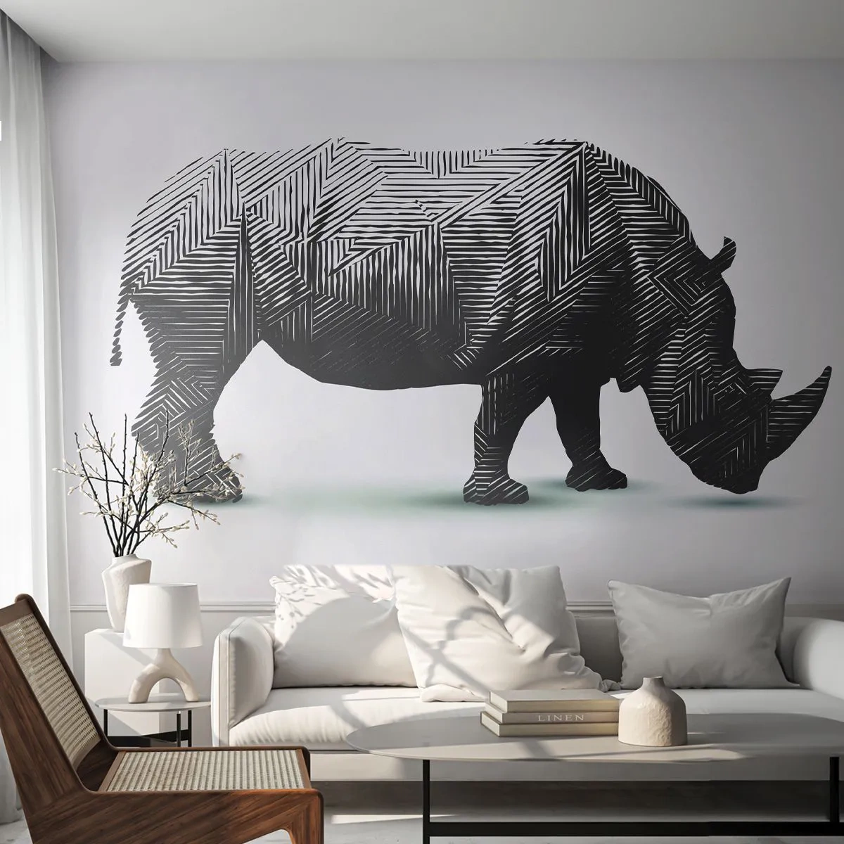 Papel de Parede Premium Canvas - A beleza geométrica da natureza - Animais, Rinoceronte, Gráficos - 250x175 cm