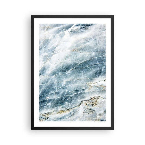 Pôster com moldura preta - Mármore azul com sutis veios dourados - 50x70cm - O mundo do Gelo - Decoração de parede moderna para a sala de estar e quarto ARTTOR