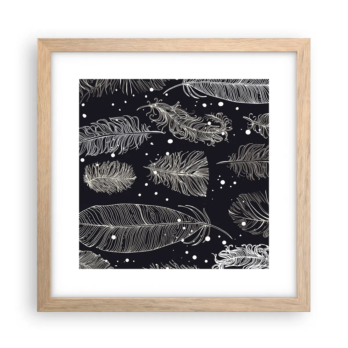 Pôster com moldura de carvalho claro - Rendas de penas - 30x30 cm