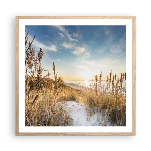Pôster com moldura de carvalho claro - Praia do Norte - 60x60 cm