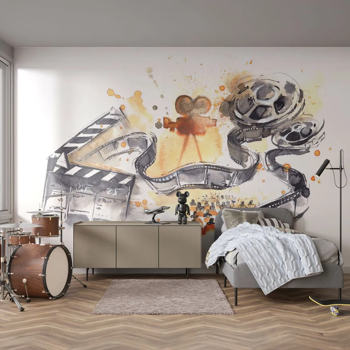 Papel de Parede Autocolante Deluxe Sticker - Na terra dos sonhos - Projetor de filme, Rolo de filme, Cinematografia - 200x140 cm