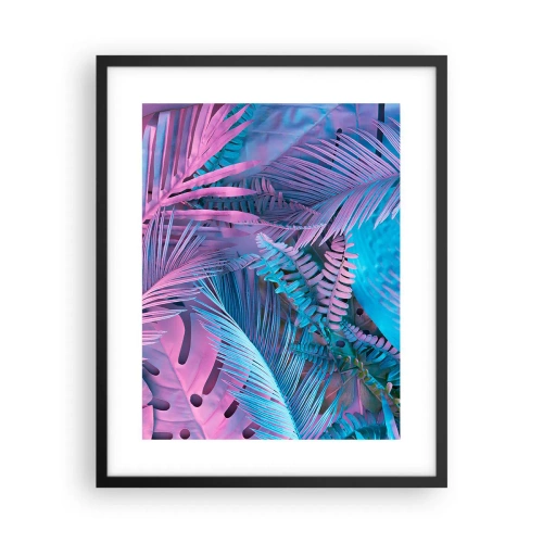 Pôster com moldura preta - Trópicos em rosa e azul - 40x50 cm