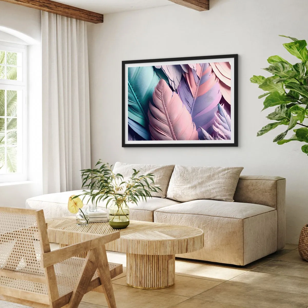 Pôster com moldura preta - Pássaro chique - 70x50 cm