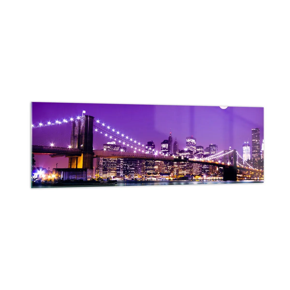 Quadro em vidro - Luzes de uma grande cidade em roxo - 160x50 cm