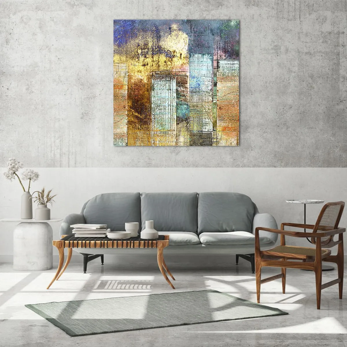 Quadro em vidro - Uma metrópole ensolarada - 40x40 cm