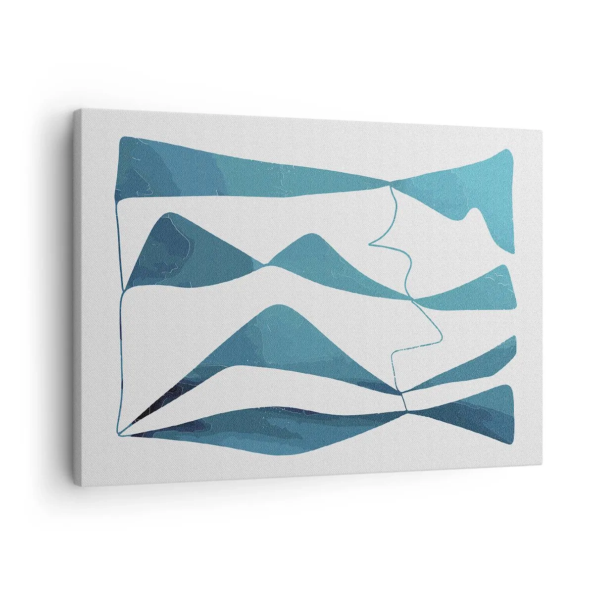 Quadro em tela - Formas abstratas em tons de azul sobre fundo branco - 70x50cm - Abstração: composto turquesa - Decoração de parede moderna para a sala de estar e quarto ARTTOR