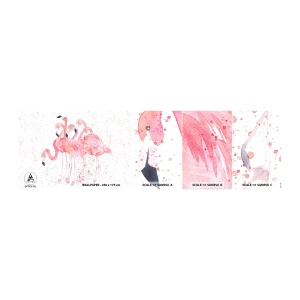 Amostra de papel de parede autocolante Deluxe Sticker - Conjunto cor-de-rosa - Flamingos, Pássaros, Gráficos - 100x30 cm