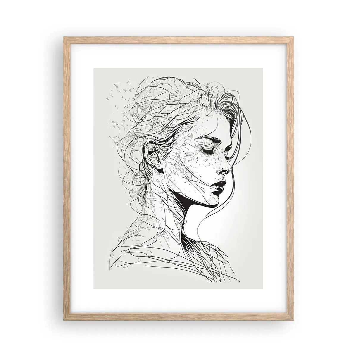 Pôster com moldura de carvalho claro - Retrato em pensamento - 40x50 cm