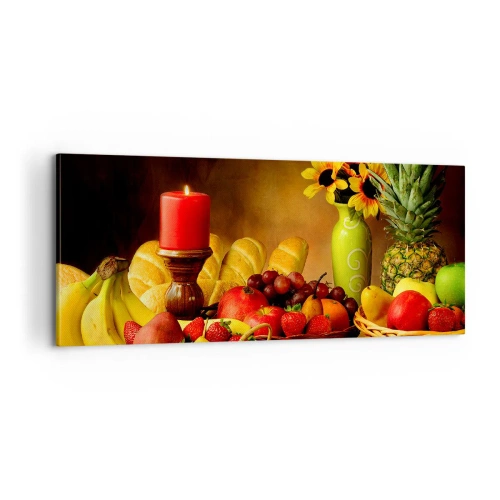 Quadro em tela - Natureza morta com pão e fruta - 100x40 cm