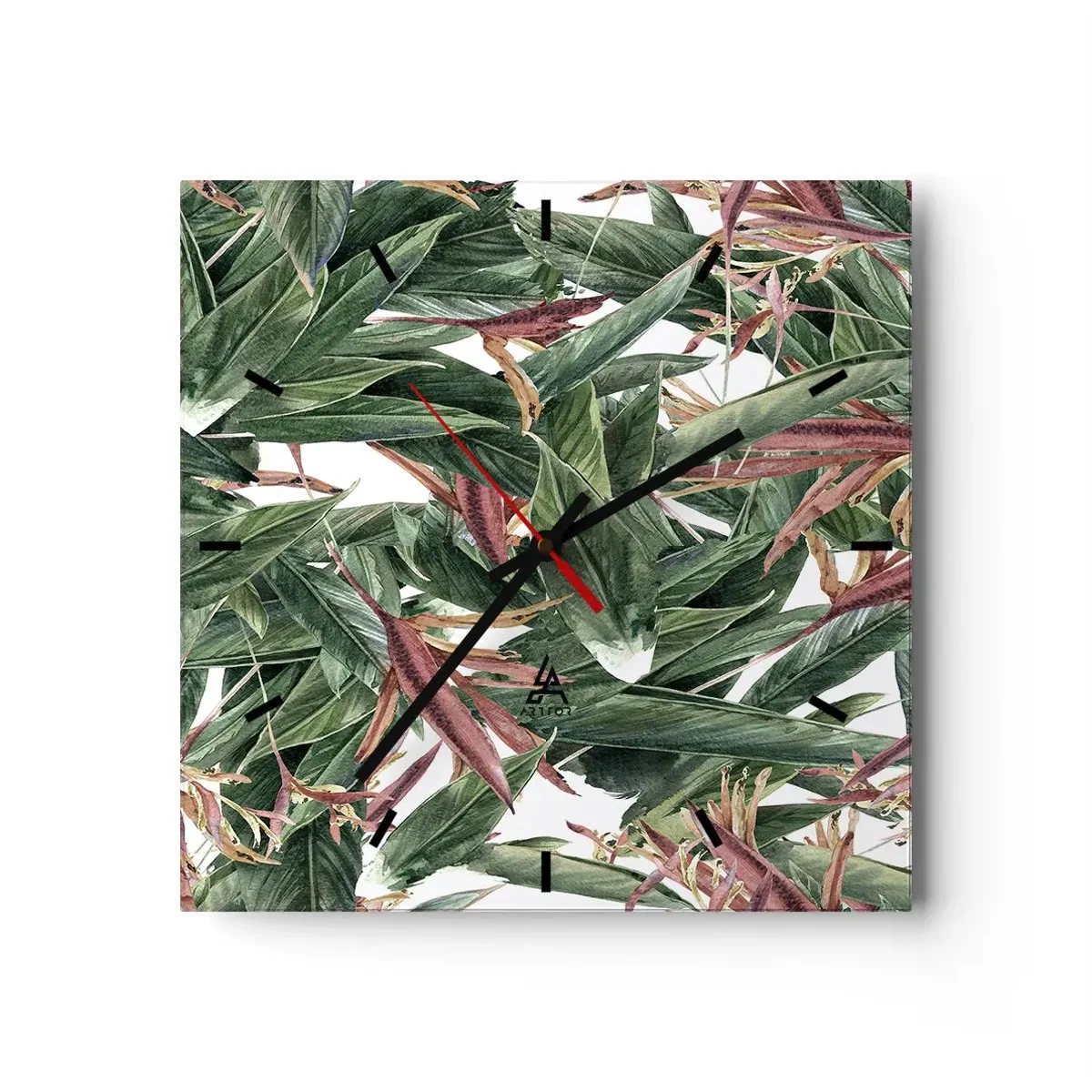 Relógio de parede - Relógio em vidro - Matagal esmeralda-lilás - 30x30 cm