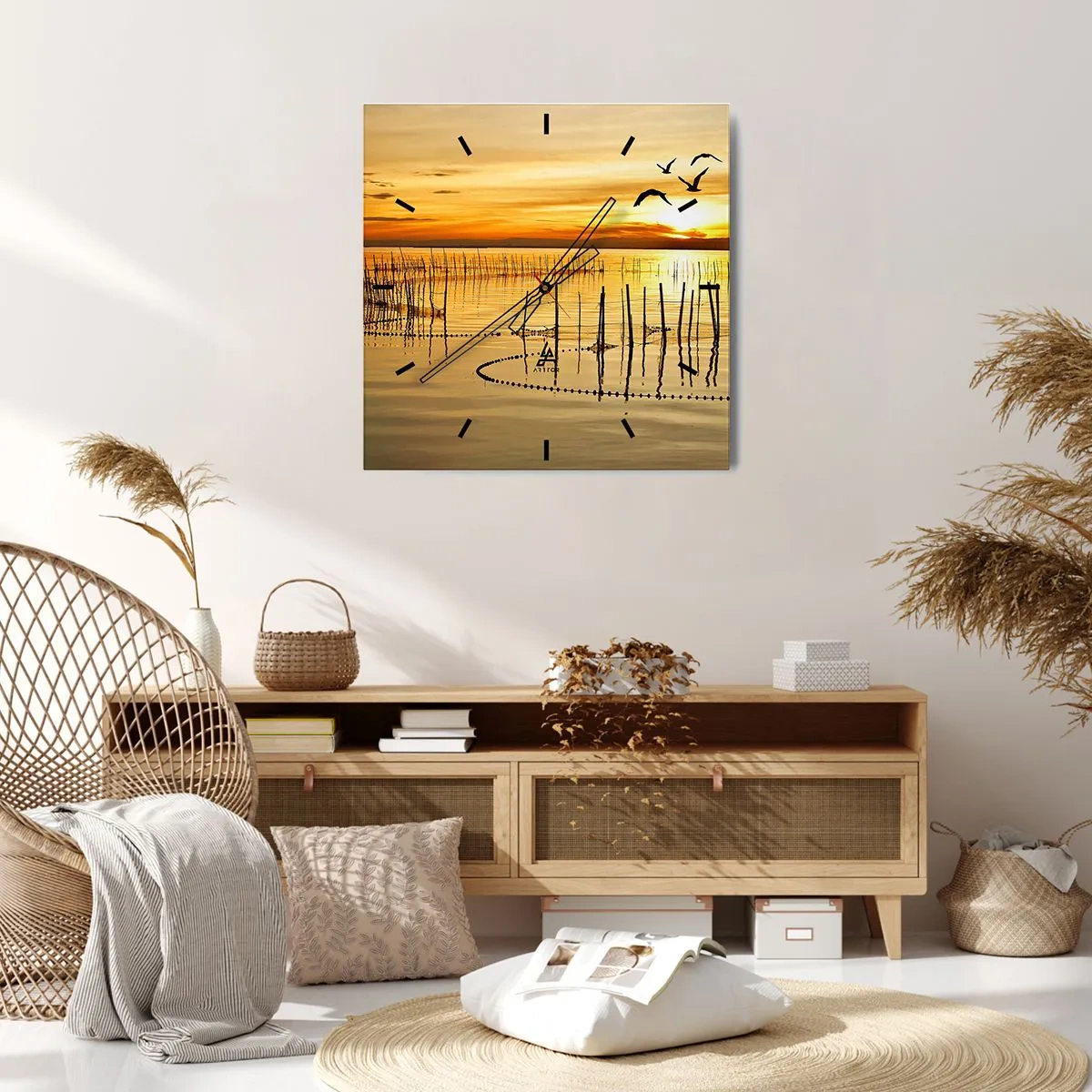 Relógio de parede - Relógio em vidro - Na pescaria - 30x30 cm