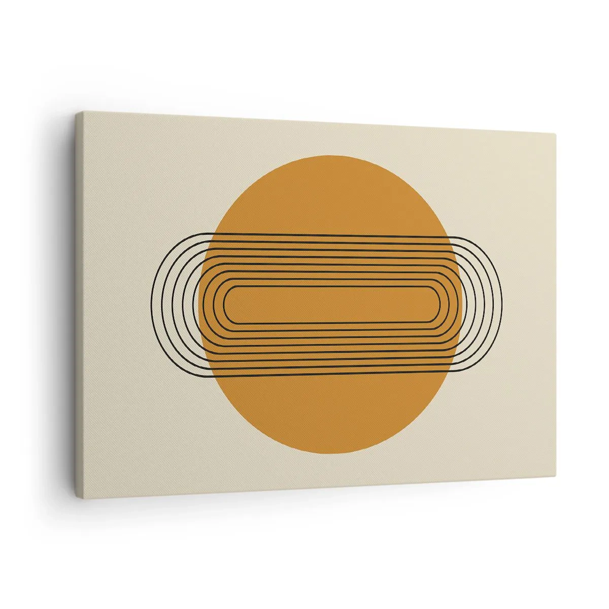 Quadro em tela - Padrão geométrico com círculos e linhas laranja - 70x50cm - O plano perfeito - Decoração de parede moderna para a sala de estar e quarto ARTTOR
