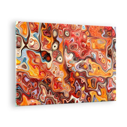 Quadro em vidro - Composição abstrata em tons de laranja e vermelho - 70x50cm - Se as nozes tivessem derretido no mel - Decoração de parede moderna para a sala de estar e quarto ARTTOR