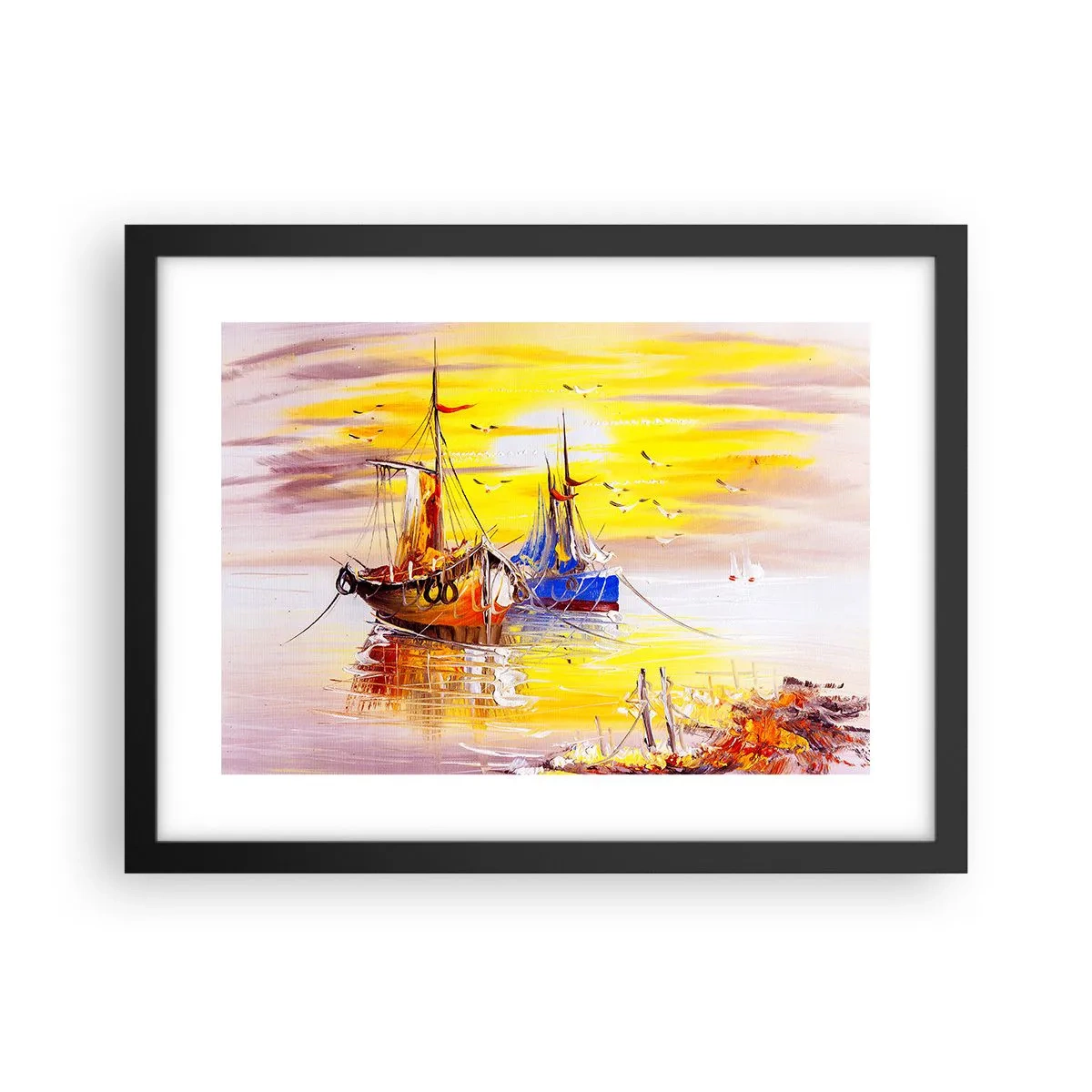 Pôster com moldura preta - Um merecido descanso no porto - 40x30 cm