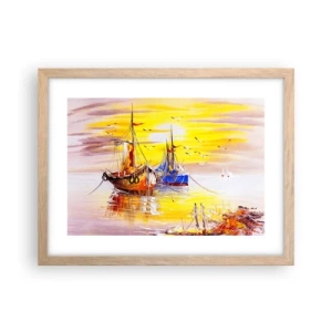 Pôster com moldura de carvalho claro - Um merecido descanso no porto - 40x30 cm