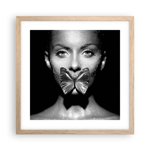 Pôster com moldura de carvalho claro - O beijo da borboleta - 40x40 cm