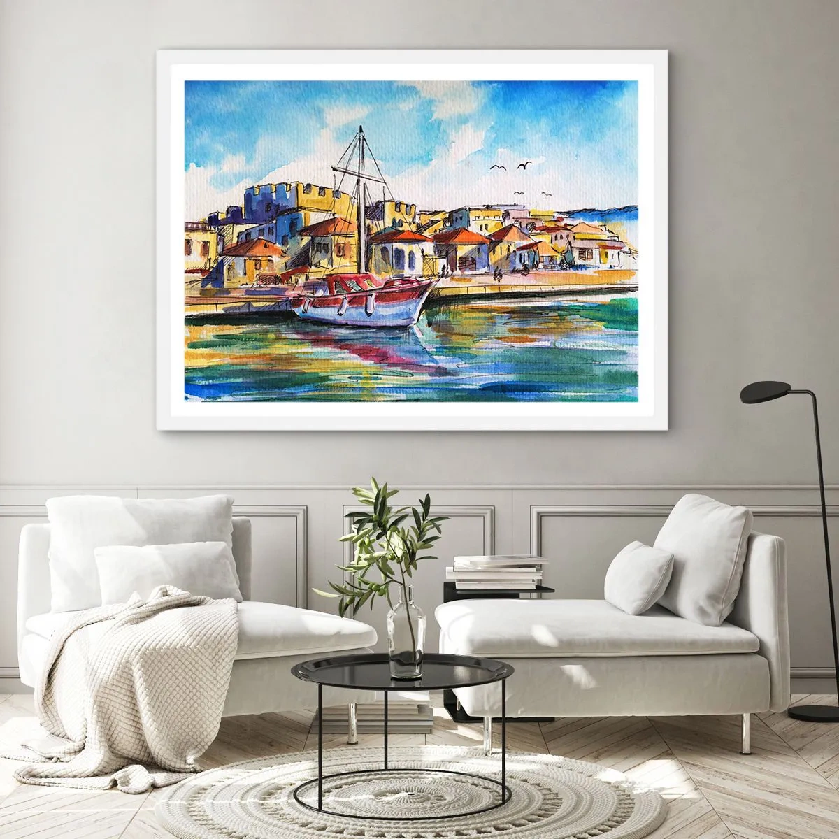 Pôster em moldura branca - Tarde de arco-íris - 100x70 cm