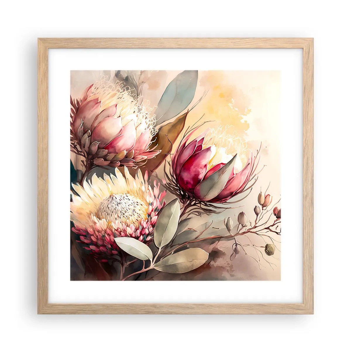 Pôster com moldura de carvalho claro - De perfil e de frente - 40x40 cm