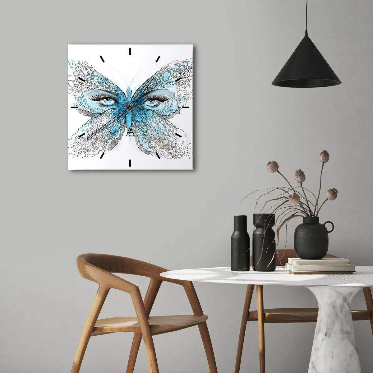Relógio de parede - Relógio em vidro - Borboleta eros - 30x30 cm