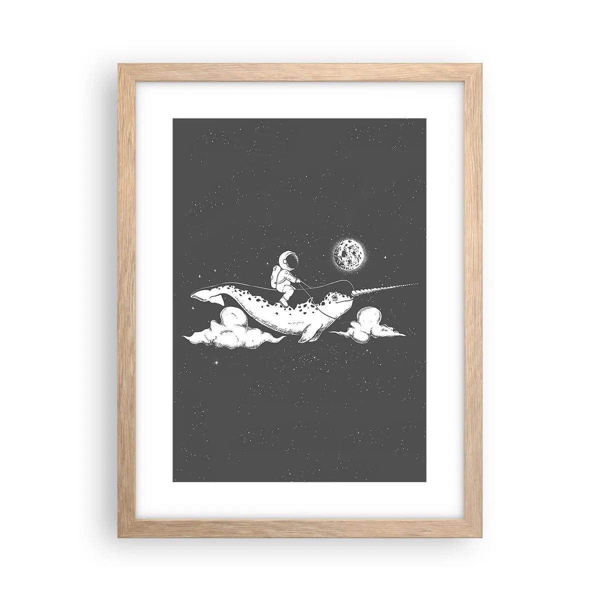 Pôster com moldura de carvalho claro - Cavaleiro Espacial - 30x40 cm