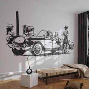 Papel de Parede Standard Eco - 60º - América Despreocupada - Carro antigo, Posto de gasolina, América - 500x350 cm