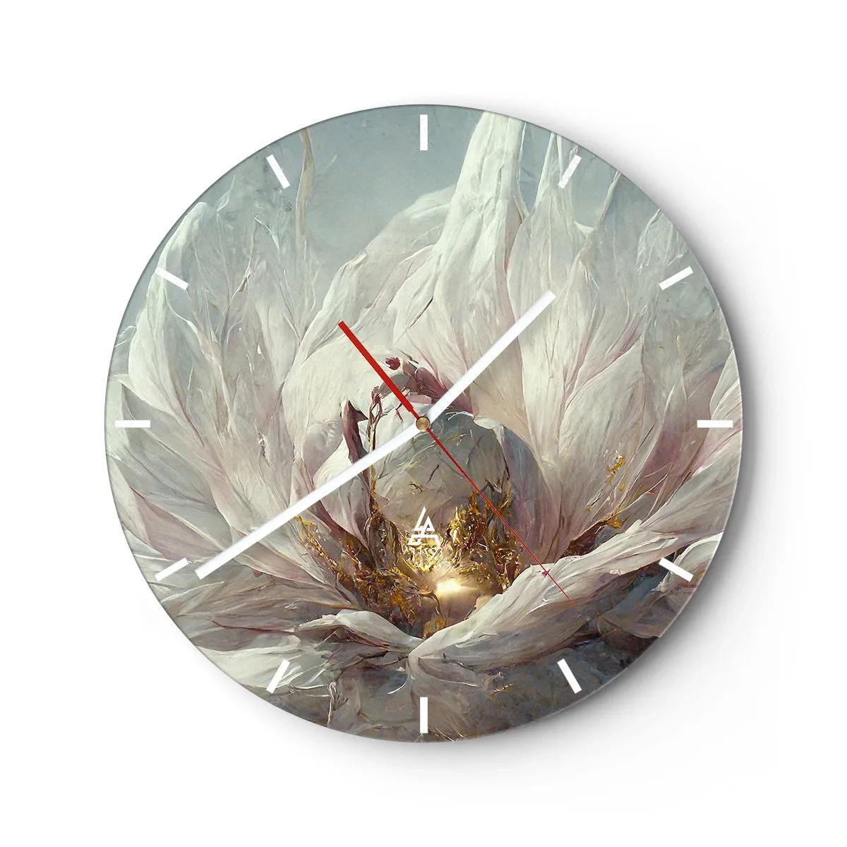 Relógio de parede - Relógio em vidro - Uma flor larga em tons claros com um centro brilhante - 30x30cm - Floresce uma vez a cada cem anos - Decoração de parede moderna para a sala de estar, cozinha e quarto ARTTOR