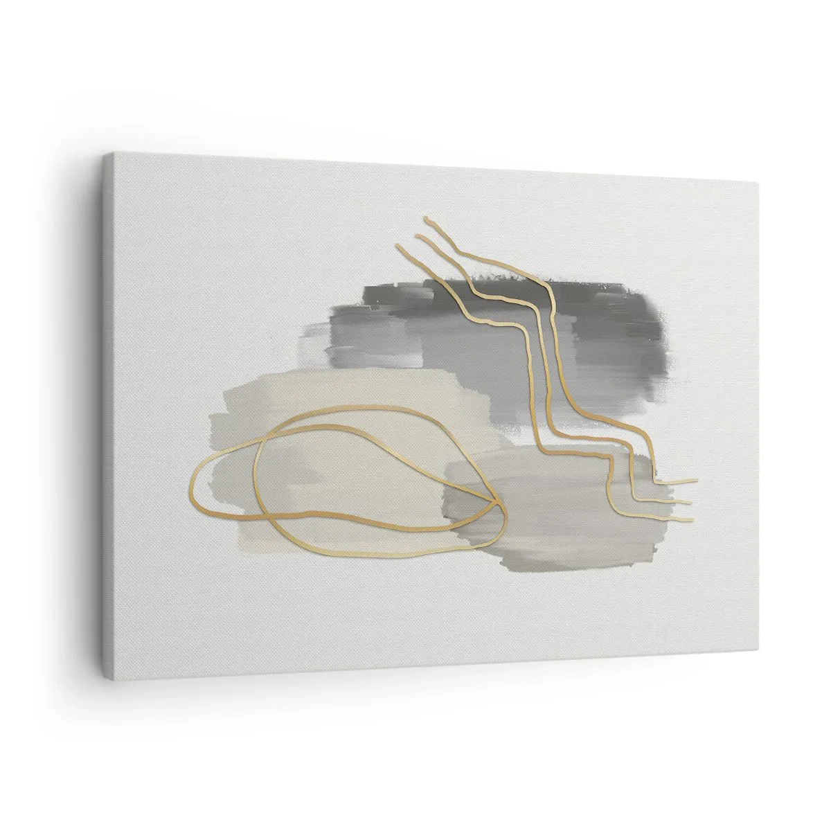 Quadro em tela - Linhas douradas abstratas em um fundo cinza - 70x50cm - Duração e movimento - Decoração de parede moderna para a sala de estar e quarto ARTTOR