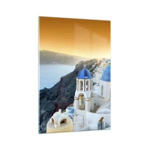 Quadro em vidro - Santorini - abraçada às rochas - 70x100 cm