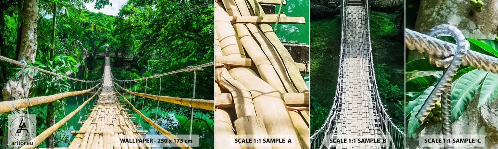 Amostra de papel de parede autocolante Deluxe Sticker - Ponte de macacos sobre a vegetação - Paisagem, Selva, Filipinas - 100x30 cm